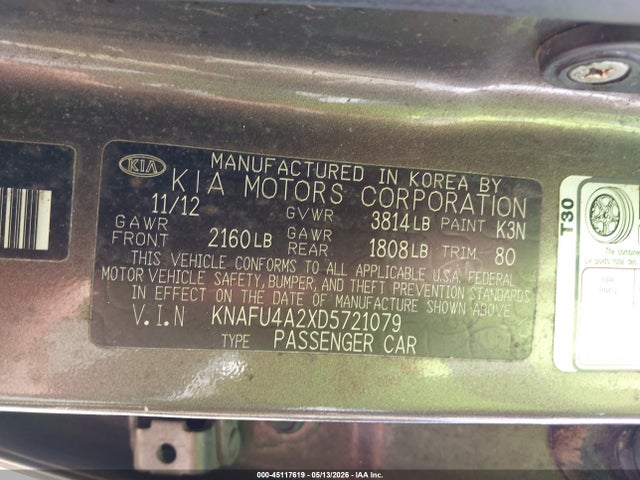 Продажа на аукционе авто 2013 Kia Forte Ex, vin: KNAFU4A2XD5721079, номер лота: 45117619