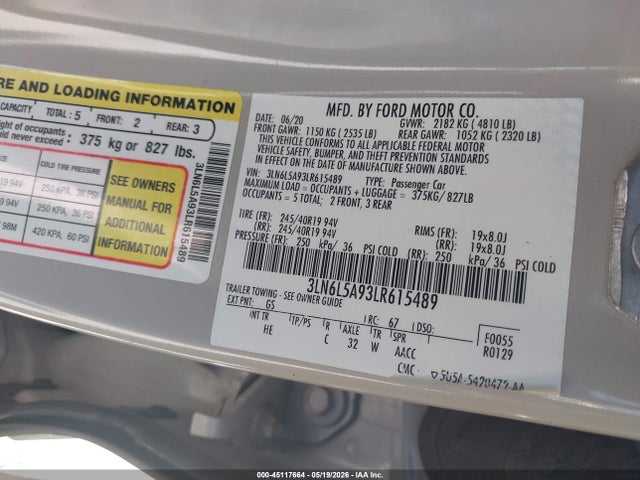 Lincoln Mkz Standard 2020 3LN6L5A93LR615489 Image 9