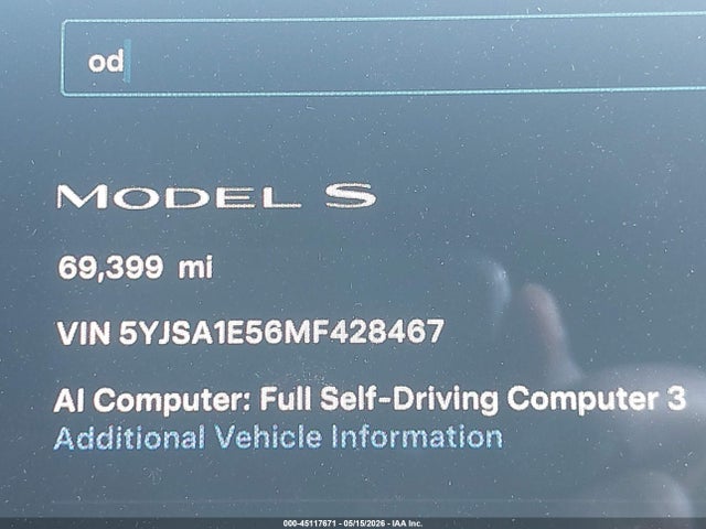 Aukcja sprzedaży 2021 Tesla Model S Long Range Dual Motor All-wheel Drive, vin: 5YJSA1E56MF428467, numer aukcji: 45117671