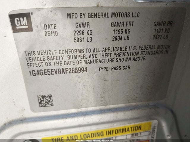Auction sale of the 2010 Buick Lacrosse Cxs, vin: 1G4GE5EV8AF285994, lot number: 45117679