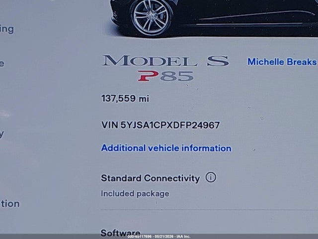 Продажа на аукционе авто 2013 Tesla Model S Performance, vin: 5YJSA1CPXDFP24967, номер лота: 45117696