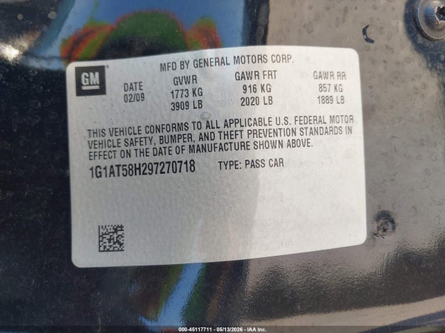 Продажа на аукционе авто 2009 Chevrolet Cobalt Lt, vin: 1G1AT58H297270718, номер лота: 45117711