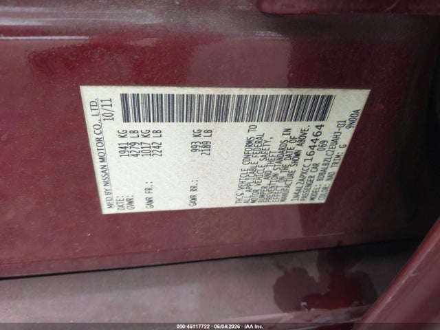 Aukcja sprzedaży 2012 Nissan Altima 2.5 S, vin: 1N4AL2APXCC164464, numer aukcji: 45117722