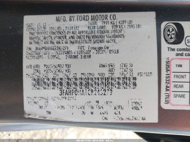 Продажа на аукционе авто 2012 Ford Fusion Se, vin: 3FAHP0HA1CR245279, номер лота: 45117732