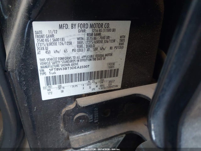 Aukcja sprzedaży 2013 Ford F-350 Lariat, vin: 1FT8W3BT3DEA23307, numer aukcji: 45117736