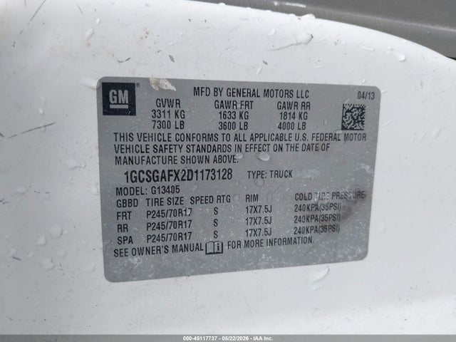Aukcja sprzedaży 2013 Chevrolet Express 1500 Work Van, vin: 1GCSGAFX2D1173128, numer aukcji: 45117737