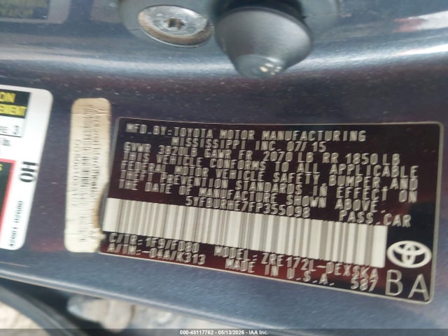 45117762 :رقم المزاد ، 5YFBURHE7FP355098 vin ، 2015 Toyota Corolla S Plus مزاد بيع