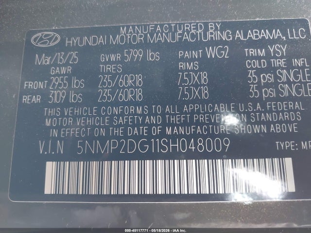 5NMP2DG11SH048009 Hyundai Santa Fe Hybrid Sel