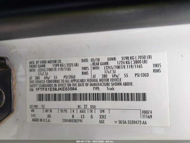 Aukcja sprzedaży 2018 Ford F-150 Xl, vin: 1FTFX1E58JKE03584, numer aukcji: 45117784