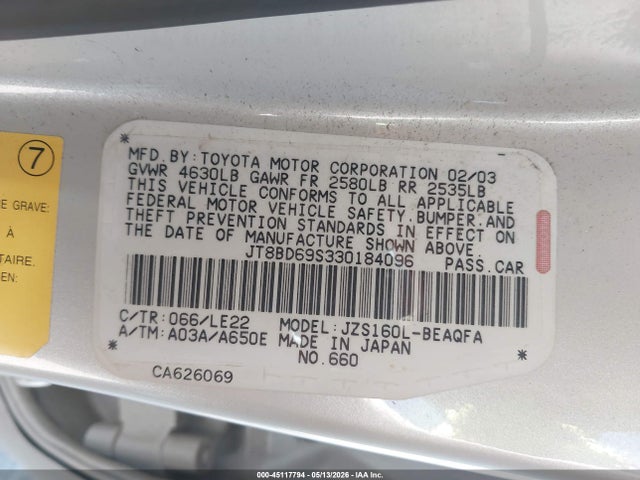 Продаж на аукціоні авто 2003 Lexus Gs 300, vin: JT8BD69S330184096, номер лоту: 45117794