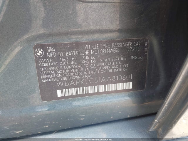 2010 Bmw 328i Xdrive მანქანა იყიდება აუქციონზე, vin: WBAPK5C51AA810601, აუქციონის ნომერი: 45117825