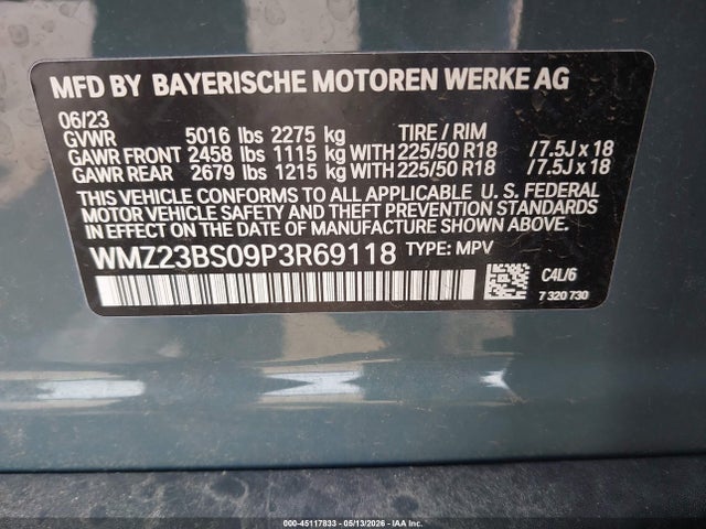 45117833 :رقم المزاد ، WMZ23BS09P3R69118 vin ، 2023 Mini Se Countryman Cooper مزاد بيع