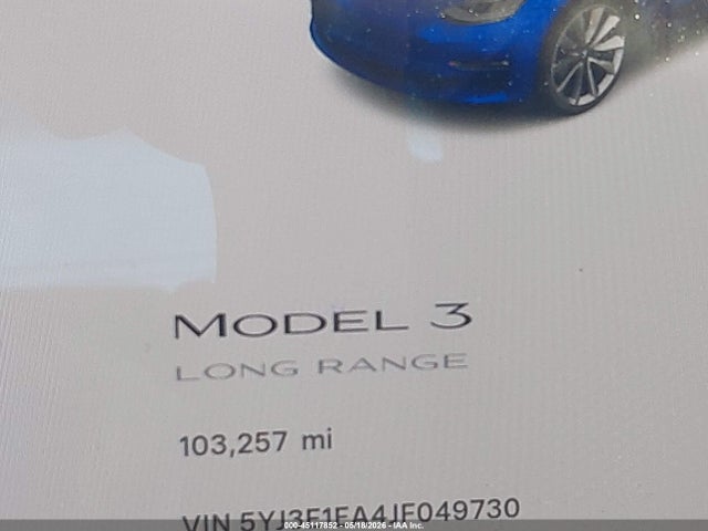 Продажа на аукционе авто 2018 Tesla Model 3 Long Range/mid Range, vin: 5YJ3E1EA4JF049730, номер лота: 45117852