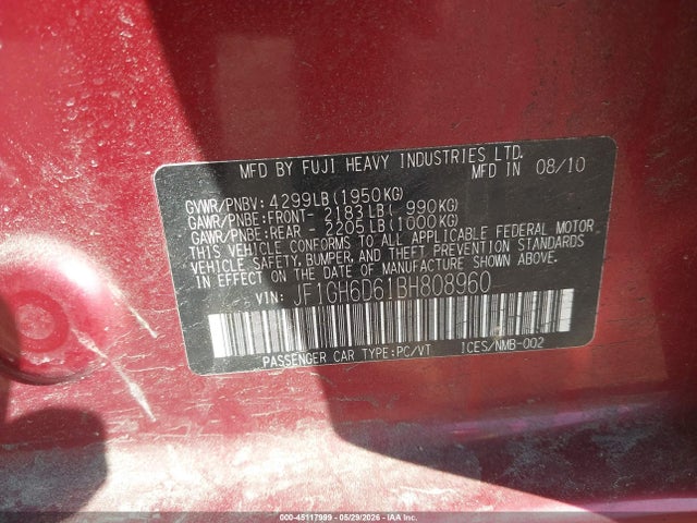 Продажа на аукционе авто 2011 Subaru Impreza Outback Sport, vin: JF1GH6D61BH808960, номер лота: 45117999