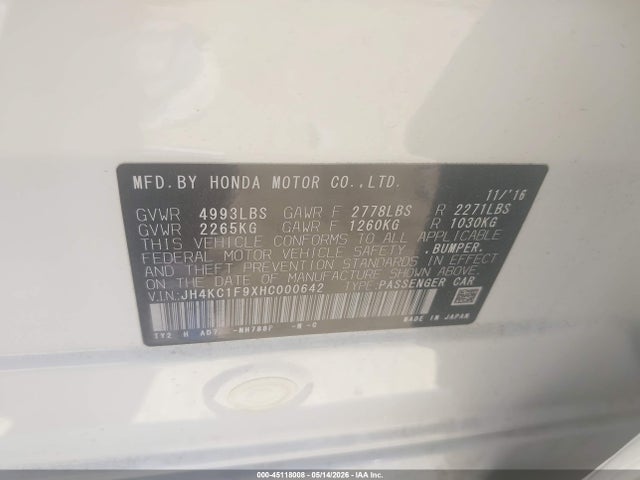 Aukcja sprzedaży 2017 Acura Rlx, vin: JH4KC1F9XHC000642, numer aukcji: 45118008