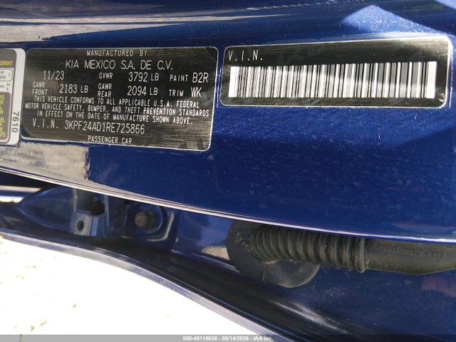 Продажа на аукционе авто 2024 Kia Forte Lxs, vin: 3KPF24AD1RE725866, номер лота: 45118036