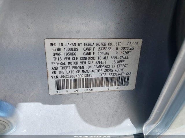 Aukcja sprzedaży 2005 Acura Tsx, vin: JH4CL96845C013585, numer aukcji: 45118055