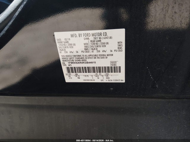 Продаж на аукціоні авто 2019 Ford Police Interceptor Utility, vin: 1FM5K8AR4KGB44815, номер лоту: 45118084