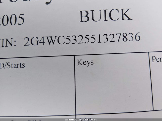 Продаж на аукціоні авто 2005 Buick Lacrosse Cx, vin: 2G4WC532551327836, номер лоту: 45118092