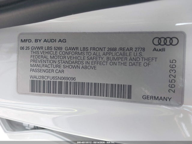 Aukcja sprzedaży 2025 Audi All-new A5 Premium Plus Tfsi Quattro S Tronic, vin: WAU2BCFU6SN069096, numer aukcji: 45118112