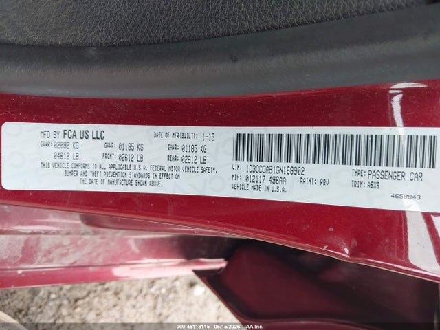Aukcja sprzedaży 2016 Chrysler 200 Limited, vin: 1C3CCCAB1GN168902, numer aukcji: 45118115