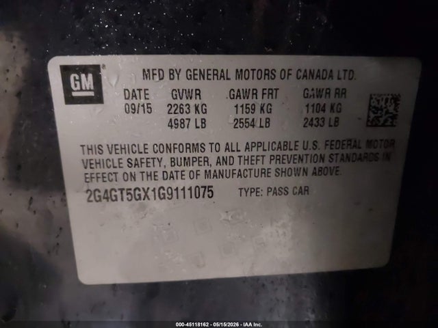 Aukcja sprzedaży 2016 Buick Regal Turbo Premium Ii, vin: 2G4GT5GX1G9111075, numer aukcji: 45118162