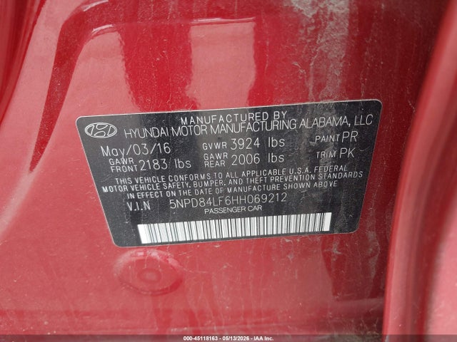 Aukcja sprzedaży 2017 Hyundai Elantra Limited, vin: 5NPD84LF6HH069212, numer aukcji: 45118163