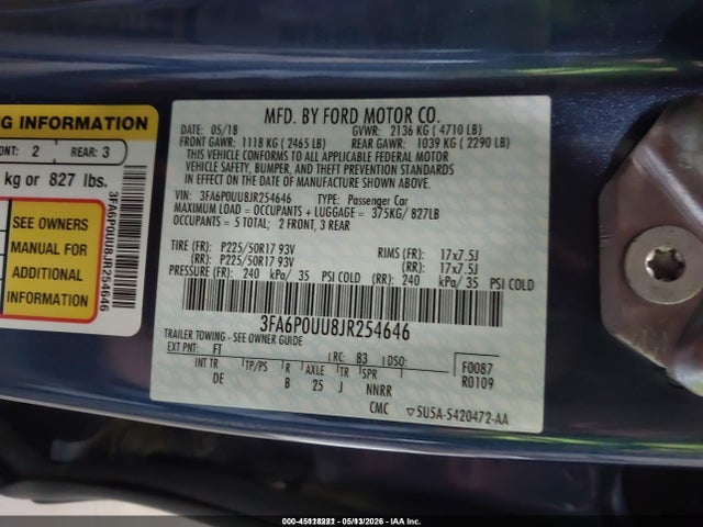 Продаж на аукціоні авто 2018 Ford Fusion Hybrid S, vin: 3FA6P0UU8JR254646, номер лоту: 45118221
