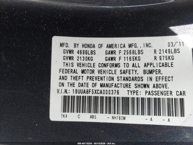 Продаж на аукціоні авто 2012 Acura Tl 3.5, vin: 19UUA8F5XCA000376, номер лоту: 45118254