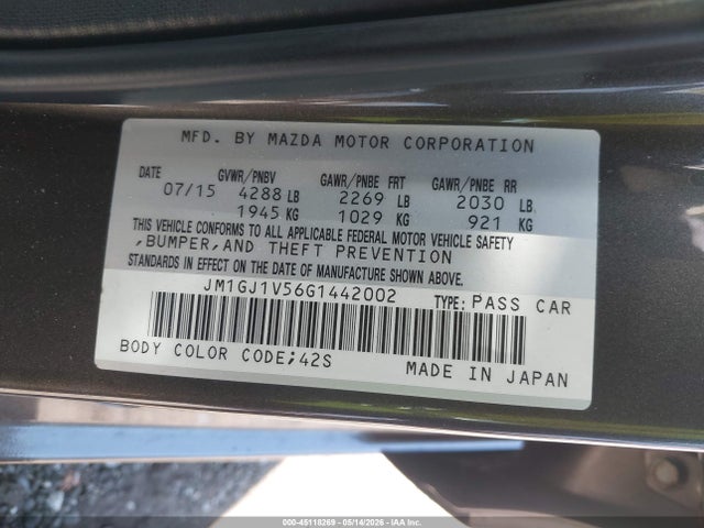 Продаж на аукціоні авто 2016 Mazda Mazda6 I Touring, vin: JM1GJ1V56G1442002, номер лоту: 45118269