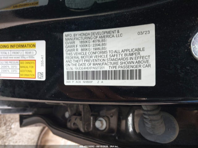 45118282 :رقم المزاد ، 19UDE4H6XPA027201 vin ، 2023 Acura Integra A-spec Technology مزاد بيع