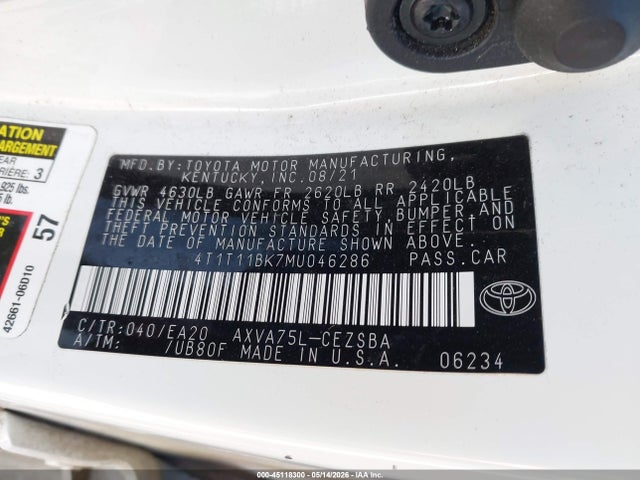 Продаж на аукціоні авто 2021 Toyota Camry Se Awd, vin: 4T1T11BK7MU046286, номер лоту: 45118300