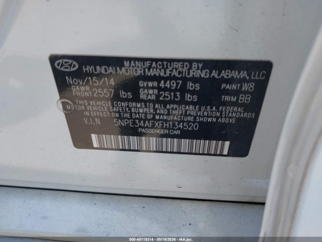 2015 Hyundai Sonata Limited მანქანა იყიდება აუქციონზე, vin: 5NPE34AFXFH134520, აუქციონის ნომერი: 45118314