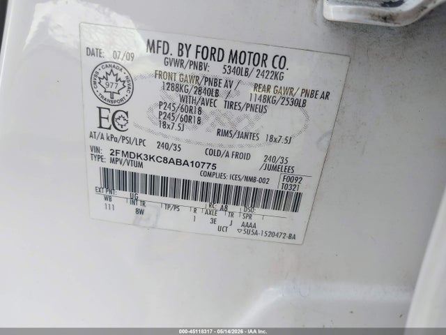 2010 Ford Edge Limited მანქანა იყიდება აუქციონზე, vin: 2FMDK3KC8ABA10775, აუქციონის ნომერი: 45118317