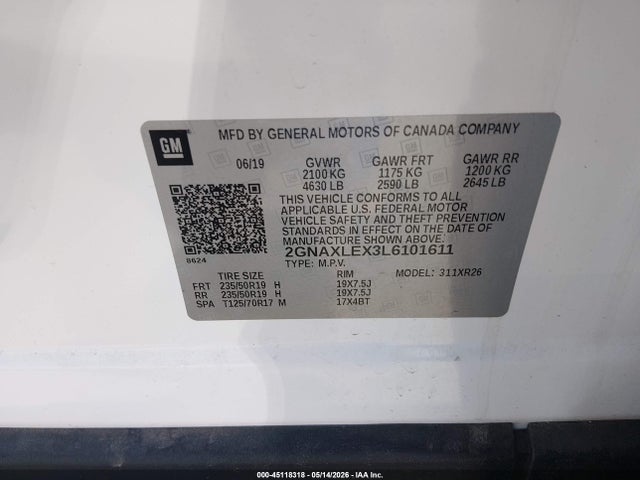 Продажа на аукционе авто 2020 Chevrolet Equinox Fwd Lt 2.0l Turbo, vin: 2GNAXLEX3L6101611, номер лота: 45118318