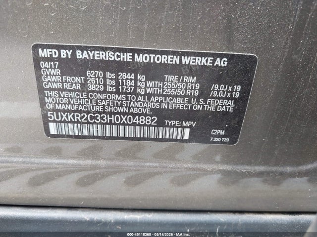 Продажа на аукционе авто 2017 Bmw X5 Sdrive35i, vin: 5UXKR2C33H0X04882, номер лота: 45118368
