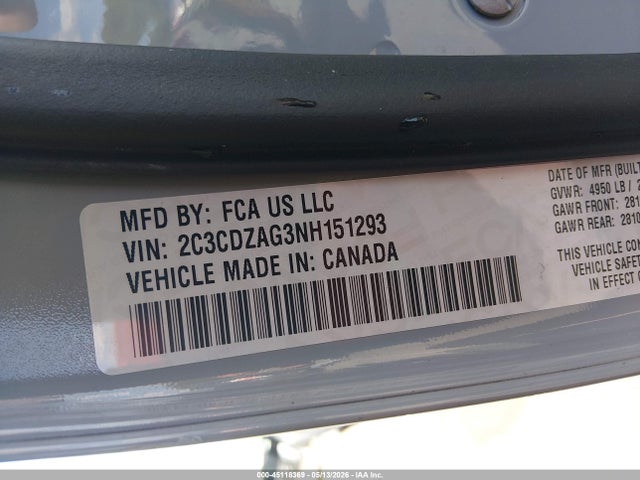 45118369 :رقم المزاد ، 2C3CDZAG3NH151293 vin ، 2022 Dodge Challenger Sxt مزاد بيع