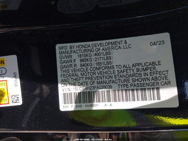 Aukcja sprzedaży 2023 Acura Integra, vin: 19UDE4H23PA028039, numer aukcji: 45118385