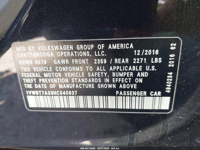 1VWBT7A33HC040937 Volkswagen Passat 1.8t Se