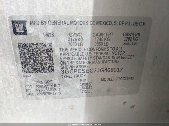 3GCPCSEC7JG468017 Chevrolet Silverado 1500 1lz