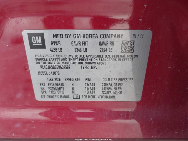 Продаж на аукціоні авто 2014 Buick Encore, vin: KL4CJASB6EB659592, номер лоту: 45118473