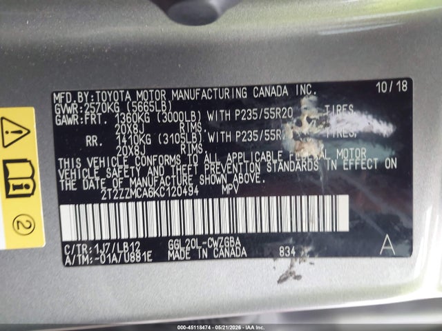 Продажа на аукционе авто 2019 Lexus Rx 350, vin: 2T2ZZMCA6KC120494, номер лота: 45118474