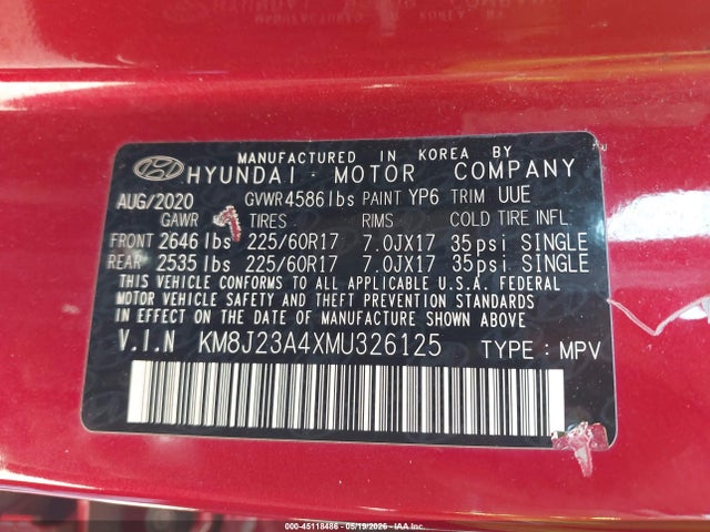 Продажа на аукционе авто 2021 Hyundai Tucson Se, vin: KM8J23A4XMU326125, номер лота: 45118486
