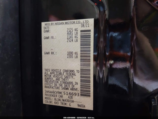 Nissan Maxima Sv Xtronic Cvt 2021 1N4AA6CV9MC514693 Image 9