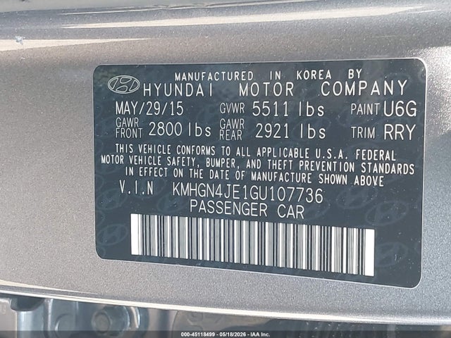 Продаж на аукціоні авто 2016 Hyundai Genesis 3.8, vin: KMHGN4JE1GU107736, номер лоту: 45118499