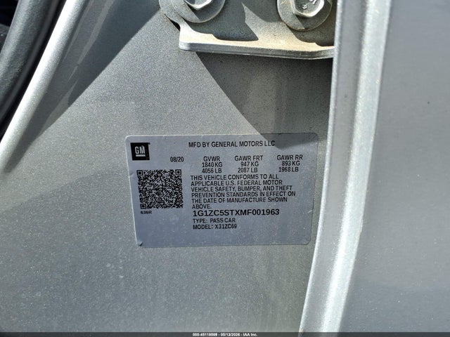 1G1ZC5STXMF001963 Chevrolet Malibu Fwd 1fl