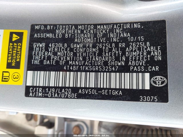 Toyota CAMRY XLE 2016 4T4BF1FK5GR532547 Image 9