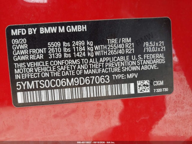 BMW X3 M 2021 5YMTS0C06M9D67063 Image 9