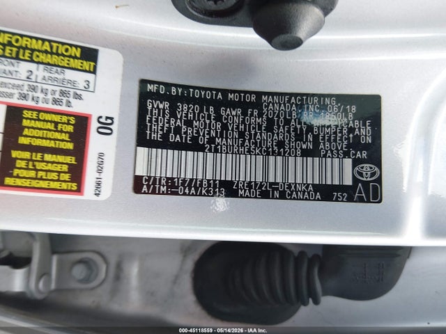 Продажа на аукционе авто 2019 Toyota Corolla Le, vin: 2T1BURHE5KC131208, номер лота: 45118559