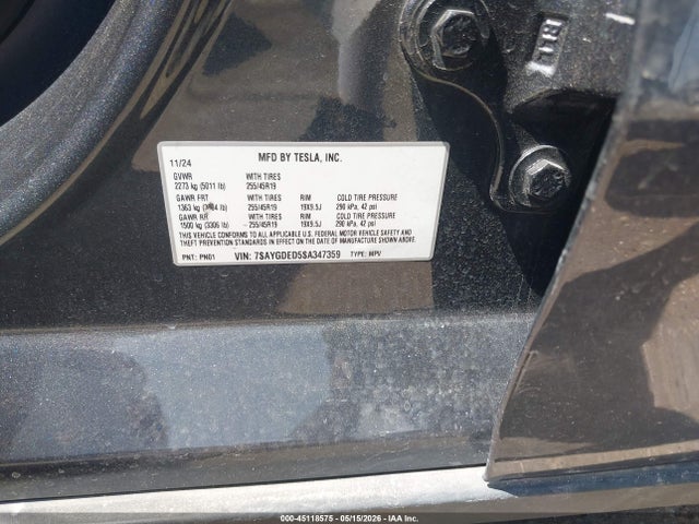 Продаж на аукціоні авто 2025 Tesla Model Y Long Range Dual Motor Rear-wheel Drive, vin: 7SAYGDED5SA347359, номер лоту: 45118575